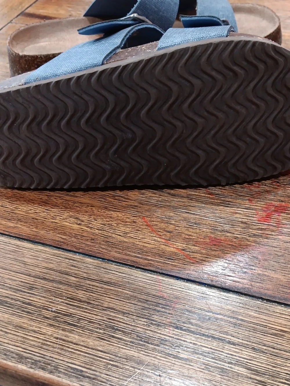 Girls Double Strap Blue Denim Slide Sandals Cork Bottoms
